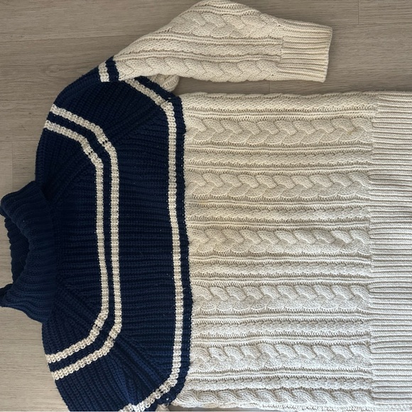 Reiss Scarlett Color Block Chunky Cable Knit Turtleneck Sweater Navy Small - Picture 4 of 6